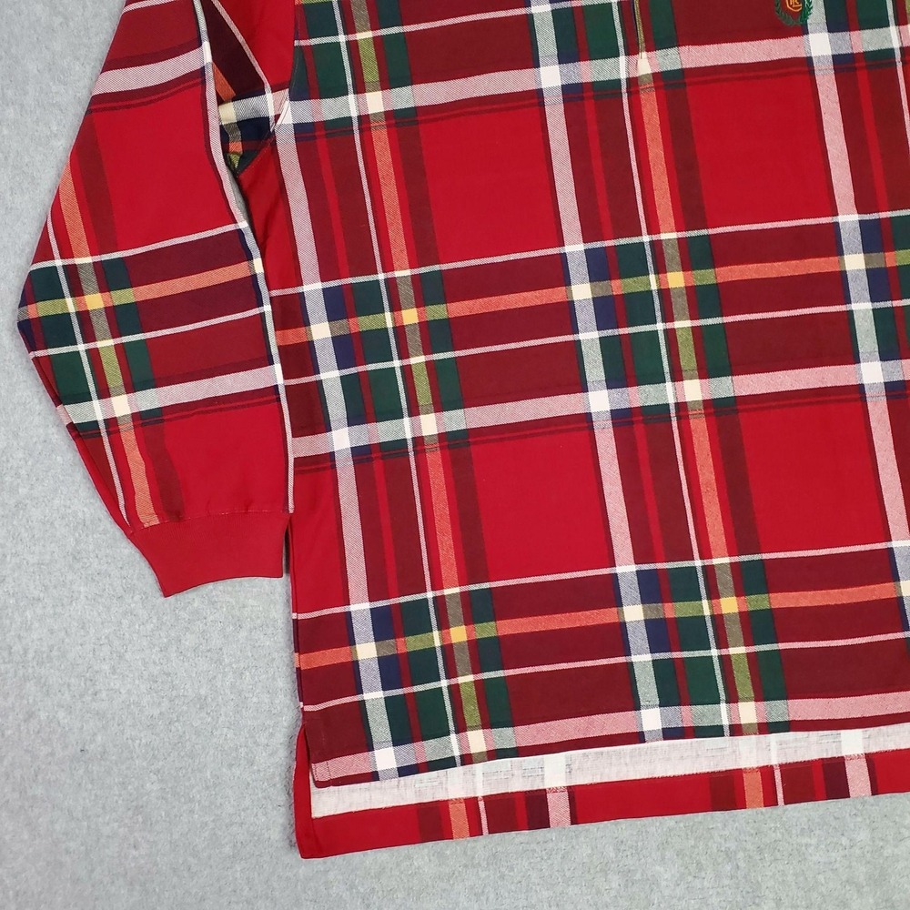 Chaps Ralph Lauren Polo Shirt Mens Large Red Plaid Long Sleeve Denim Collar‎ - Picture 4 of 12